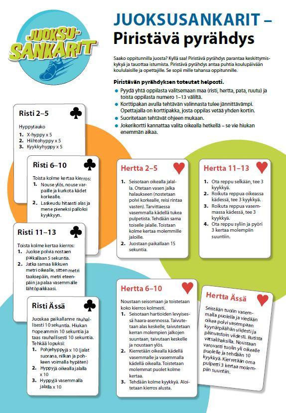 Kuvassa Piristävä pyrähdyksen risti ja herttakorttien ohjeet.