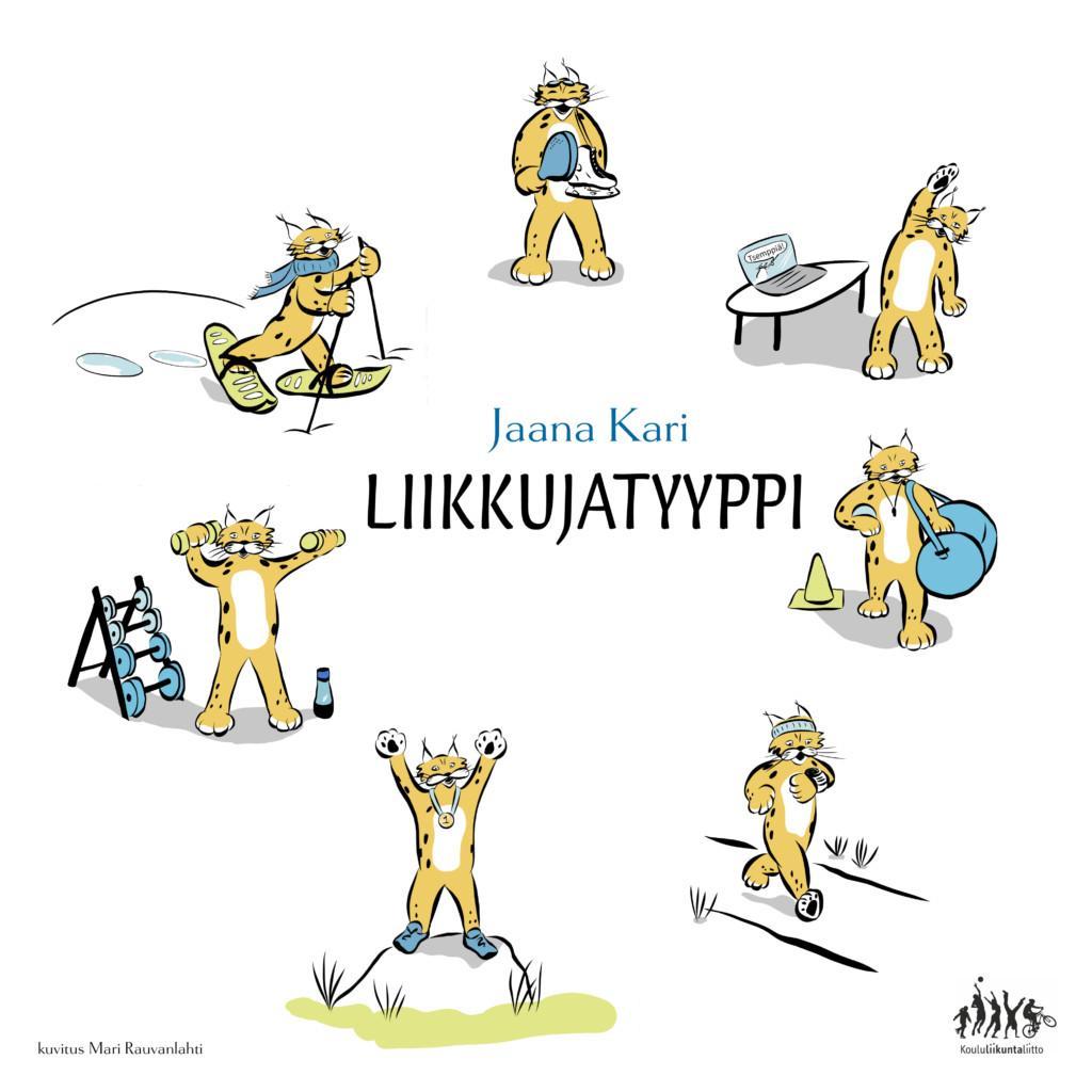 Piirretyt ilves-hahmot liikkumassa eri lajeja.