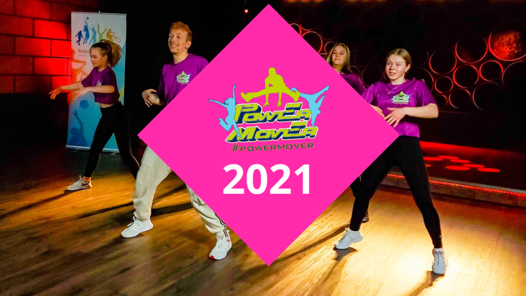Kuvakaappaus vuoden 2022 videosta. Päällä pinkki neliö, jossa Power Mover logo sekä vuosiluku 2022.