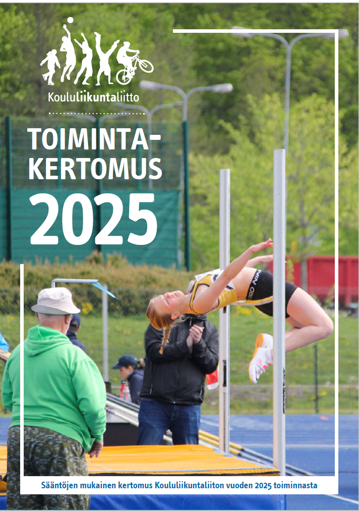 Toimintakertomus 2025 Koululiikuntaliitto etukansi kuvituskansi.